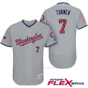 Camiseta Beisbol Hombre Washington Nationals 2017 Estrellas y Rayas Trea Turner Gris Flex Base