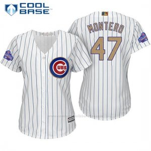 Camiseta Beisbol Mujer Chicago Cubs 47 Miguel Montero Blanco Oro Program Cool Base