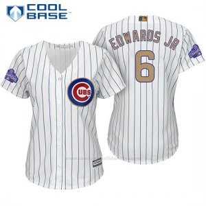 Camiseta Beisbol Mujer Chicago Cubs 6 Carl Edwards Jr. Blanco Oro Program Cool Base