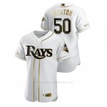 Camiseta Beisbol Hombre Tampa Bay Rays Charlie Morton Golden Edition Autentico Blanco