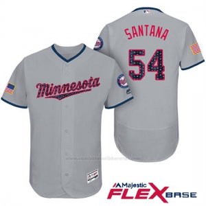 Camiseta Beisbol Hombre Minnesota Twins 2017 Estrellas y Rayas Ervin Santana Gris Flex Base