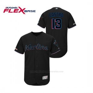 Camiseta Beisbol Hombre Miami Marlins Starlin Castro 150th Aniversario Patch 2019 Flex Base Negro