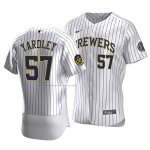 Camiseta Beisbol Hombre Milwaukee Brewers Eric Yardley Autentico Primera Blanco