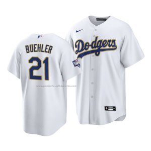 Camiseta Beisbol Hombre Los Angeles Dodgers Walker Buehler 2021 Gold Program Replica Blanco