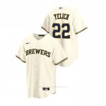 Camiseta Beisbol Hombre Milwaukee Brewers Christian Yelich Replica Primera Crema