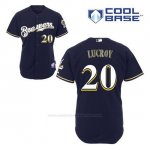 Camiseta Beisbol Hombre Milwaukee Brewers Jonathan Lucroy 20 Azul Azul Alterno Cool Base