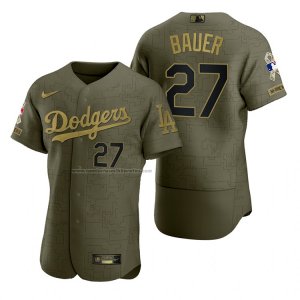 Camiseta Beisbol Hombre Los Angeles Dodgers Trevor Bauer Camuflaje Digital Verde 2021 Salute To Service