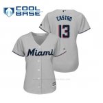 Camiseta Beisbol Mujer Miami Marlins Starlin Castro Cool Base Majestic Road 2019 Gris