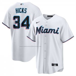 Camiseta Beisbol Hombre Miami Marlins Liam Hicks Primera Replica Blanco