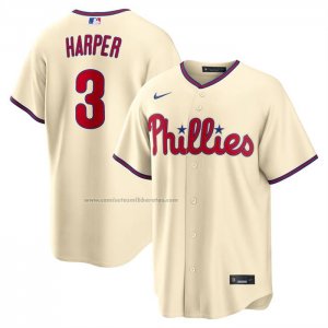 Camiseta Beisbol Hombre Philadelphia Phillies Bryce Harper Alterno Replica Crema