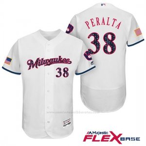 Camiseta Beisbol Hombre Milwaukee Brewers 2017 Estrellas y Rayas Wily Peralta Blanco Flex Base