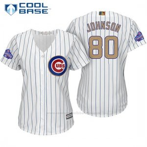 Camiseta Beisbol Mujer Chicago Cubs 80 Pierce Johnson Blanco Oro Program Cool Base
