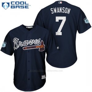 Camiseta Beisbol Hombre Atlanta Braves 3 Dansby Swanson Azul 2017 Entrenamiento de Primavera Cool Base