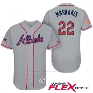 Camiseta Beisbol Hombre Atlanta Braves 2017 Estrellas y Rayas 22 Nick Markakis Gris Flex Base