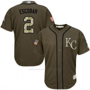 Camiseta Beisbol Hombre Kansas City Royals 2 Alcides Escobar Verde Salute To Service