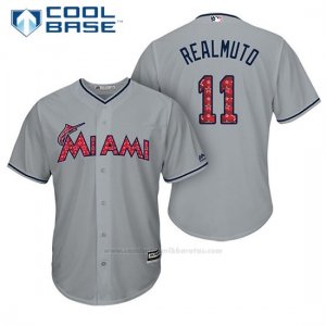 Camiseta Beisbol Hombre Miami Marlins 2017 Estrellas y Rayas J.t. Realmuto Gris Cool Base