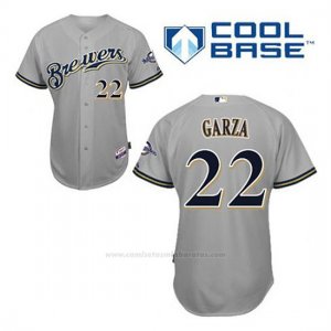 Camiseta Beisbol Hombre Milwaukee Brewers Matt Garza 22 Gris Cool Base