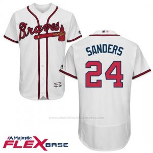 Camiseta Beisbol Hombre Atlanta Braves 24 Deion Sanders Autentico Coleccion Blanco Flex Base