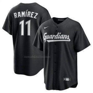 Camiseta Beisbol Hombre Cleveland Guardians Jose Ramirez Lights Out Replica Negro