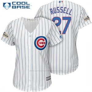 Camiseta Beisbol Mujer Chicago Cubs 2017 Postemporada 27 Addison Russell Blanco Cool Base