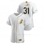 Camiseta Beisbol Hombre New York Yankees Aaron Hicks Golden Edition Autentico Blanco