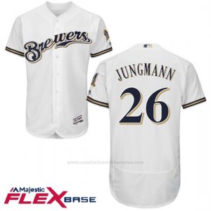 Camiseta Beisbol Hombre Milwaukee Brewers Taylor Jungmann Blanco Autentico Coleccion Flex Base Custom