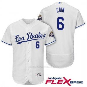 Camiseta Beisbol Hombre Kansas City Royals Lorenzo Cain Blanco 50th Season Spanish Flex Base