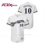 Camiseta Beisbol Hombre Milwaukee Brewers Yasmani Grandal 150th Aniversario Patch Autentico Flex Base Blanco