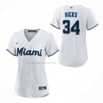 Camiseta Beisbol Mujer Miami Marlins Liam Hicks Primera Replica Blanco Camiseta Beisbol Mujer Miami Marlins Liam Hicks Primera Replica Blanco