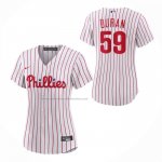 Camiseta Beisbol Mujer Philadelphia Phillies Jhoan Duran Primera Replica Blanco Camiseta Beisbol Mujer Philadelphia Phillies Jhoan Duran Primera Replica Blanco