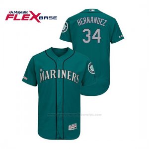 Camiseta Beisbol Hombre Seattle Mariners Felix Hernandez 150th Aniversario Patch Autentico Flex Base Verde