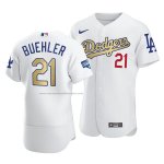 Camiseta Beisbol Hombre Los Angeles Dodgers Walker Buehler 2021 Gold Program Patch Autentico Blanco