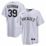 Camiseta Beisbol Hombre Colorado Rockies Thairo Estrada Primera Replica Blanco