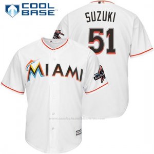 Camiseta Beisbol Hombre Miami Marlins 51 Ichiro Suzuki Blanco 2017 Cool Base