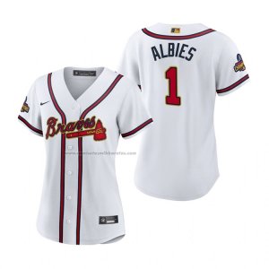 Camiseta Beisbol Mujer Atlanta Braves Ozzie Albies 2022 Gold Program Replica Blanco