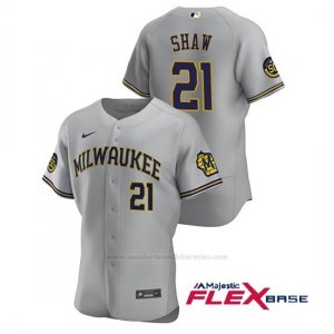 Camiseta Beisbol Hombre Milwaukee Brewers Travis Shaw Autentico 2020 Road Gris