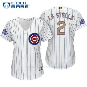 Camiseta Beisbol Mujer Chicago Cubs 2 Tommy La Stella Blanco Oro Program Cool Base