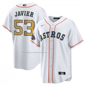 Camiseta Beisbol Hombre Houston Astros Cristian Javier 2023 Gold Collection Replica Blanco Oro