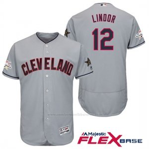 Camiseta Beisbol Hombre Cleveland Indians Francisco Lindor Gris 2017 Mlb All Star Game Flex Base