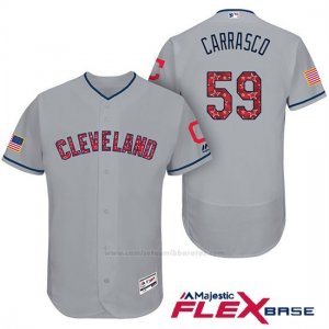 Camiseta Beisbol Hombre Cleveland Indians 2017 Estrellas y Rayas Carlos Carrasco Gris Flex Base