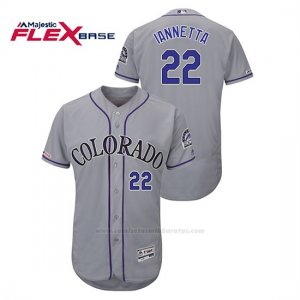 Camiseta Beisbol Hombre Colorado Rockies Chris Iannetta 150th Aniversario Patch Flex Base Gris