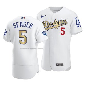 Camiseta Beisbol Hombre Los Angeles Dodgers Corey Seager 2021 Gold Program Patch Autentico Blanco