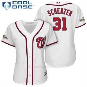 Camiseta Beisbol Mujer Washington Nationals 2017 Postemporada Max Scherzer Blanco Cool Base