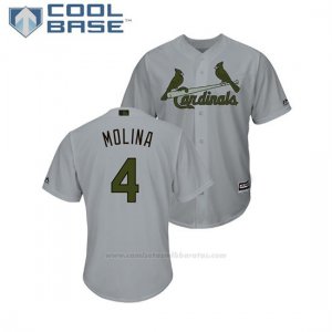 Camiseta Beisbol Hombre St. Louis Cardinals Yadier Molina 2018 Dia de los Caidos Cool Base Gris