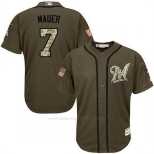 Camiseta Beisbol Hombre Minnesota Twins 7 Joe Mauer Verde Salute To Service