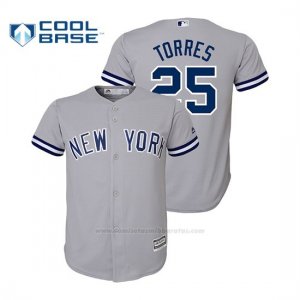 Camiseta Beisbol Nino New York Yankees Gleyber Torres Cool Base Official Road Gris