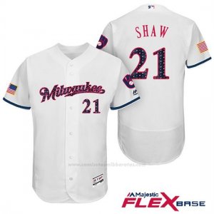 Camiseta Beisbol Hombre Milwaukee Brewers 2017 Estrellas y Rayas Travis Shaw Blanco Flex Base