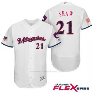 Camiseta Beisbol Hombre Milwaukee Brewers 2017 Estrellas y Rayas Travis Shaw Blanco Flex Base