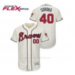 Camiseta Beisbol Hombre Atlanta Braves Mike Soroka 150th Aniversario Patch Autentico Flex Base Crema