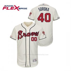 Camiseta Beisbol Hombre Atlanta Braves Mike Soroka 150th Aniversario Patch Autentico Flex Base Crema